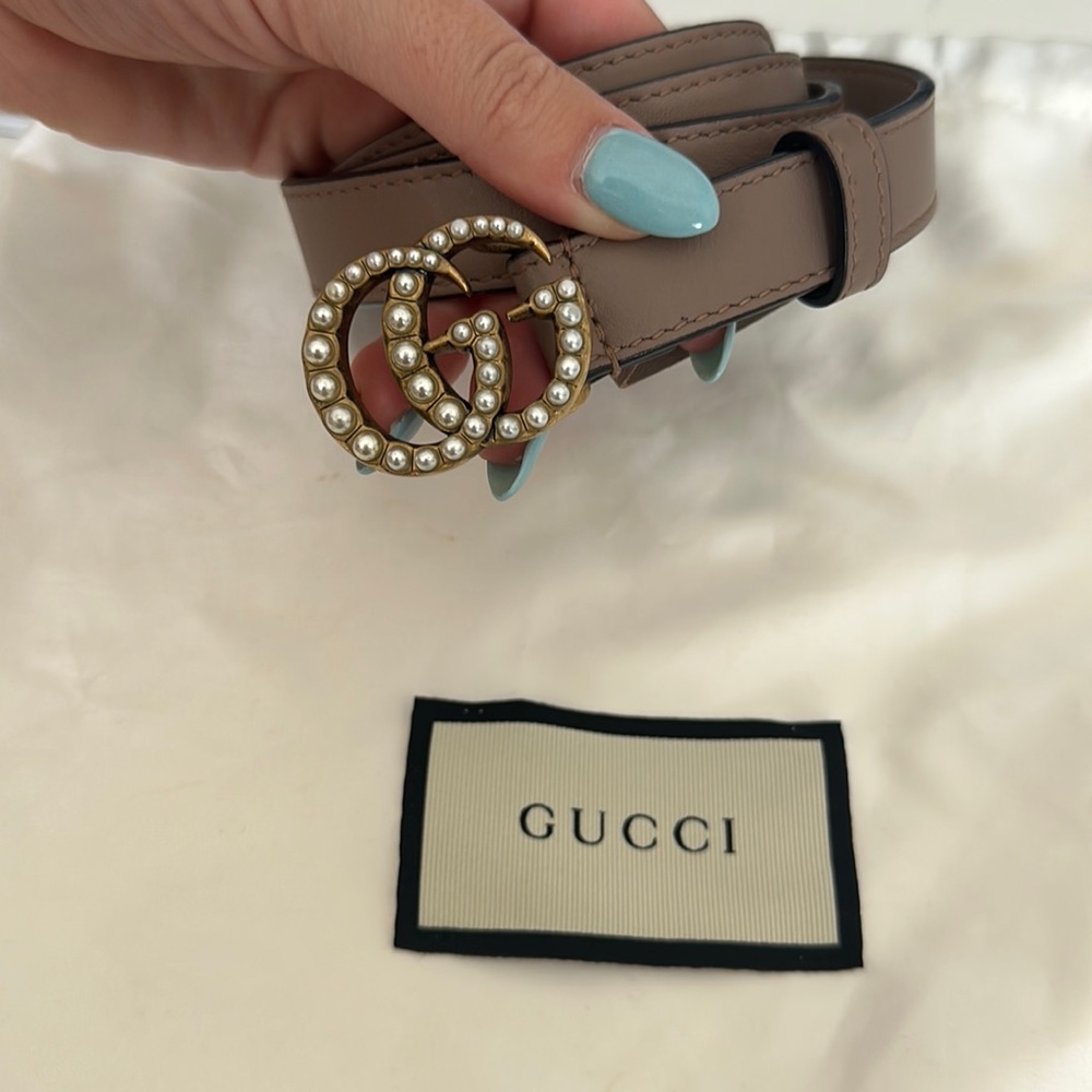 Gucci Calfskin Pearl Double G 20mm Belt 75 30 Mauve